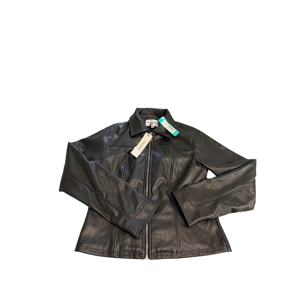 Vigoss Women's Black Leather Jacket Long Sleeve Zip Front Size Medium